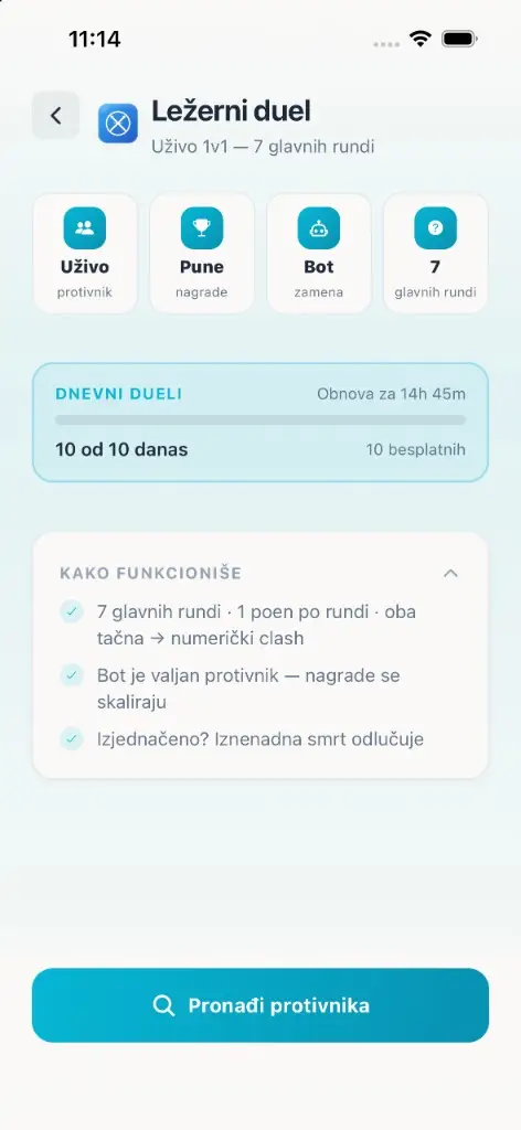 TriviaNexus casual duel lobby